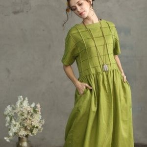 Olive Green Linen Dress